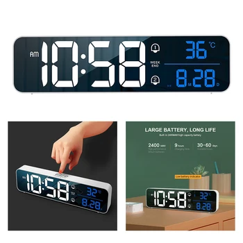 La música Digital LED Reloj de Alarma de la Temperatura Visualización de la Fecha de Escritorio Espejo de los Relojes del Hogar Decoración de Mesa Reloj Electrónico de 2000mAh