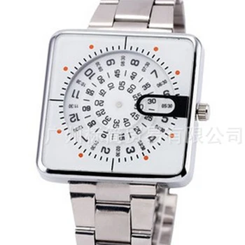 La Marca de moda Dial Cuadrado de la Tornamesa Dial Relojes Completa de la Banda de Acero Inoxidable de los Hombres de los Deportes de Perimetro Reloj Casual, reloj Relogio Masculino