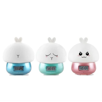 Conejo Reloj despertador LED Luz de la Noche Grabadora Táctil de Control Remoto RGB Recargable USB de Silicona Conejo de la Lámpara para los Niños del Regalo del Bebé
