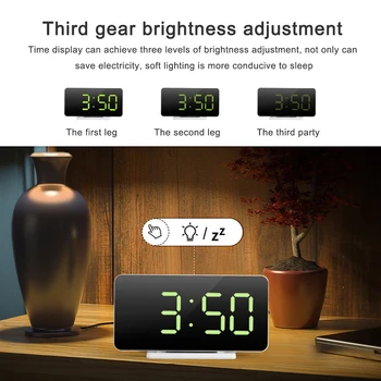Espejo del LED de Alarma del Reloj Digital de la Repetición de Escritorio Reloj despertador de Luz Electrónica Tiempo de Gran tamaño de la Pantalla de Temperatura de la Tabla del LED de Alarma del Reloj