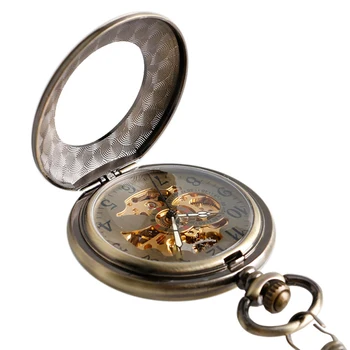 Reloj De Bolsillo De Las Mujeres De Los Hombres Mecánicos Automáticos Retro De Oro Dial Digital De Latón Hueco De La Cubierta Plegable Colgante De Reloj Tienda De Regalos Vintage