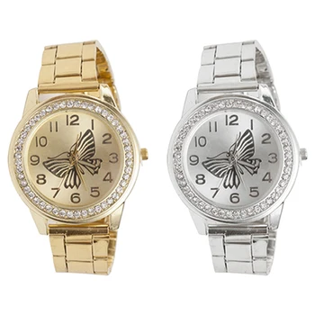 Las Mujeres De La Moda Los Relojes De Cuarzo De La Mariposa De Diamantes De Imitación Colgante De Cuero Reloj De Pulsera Casual De Oro Dial Reloj De Señoras Relojes Femme Reloj