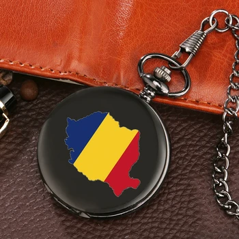 Azul Amarillo Rojo ro rou Rumania bandera de rumano Punk Ver Mapa de Rumania en Forma de Reloj de Bolsillo de Cuarzo de la Cadena de Joyería de la tienda de regalos Regalos