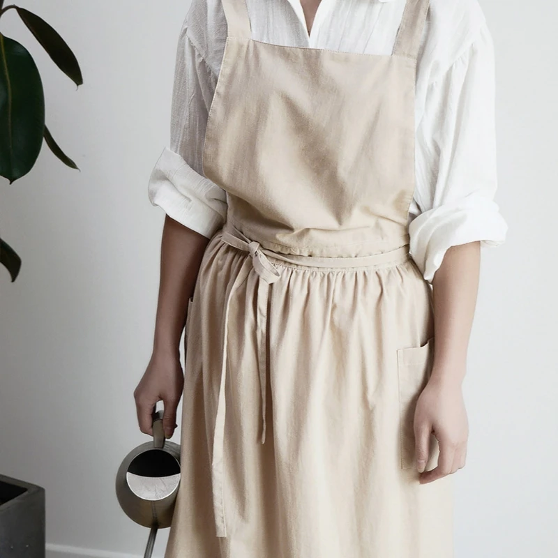 Mujer Algodón Lino Cruz de nuevo japonés tareas domésticas Wrap Delantal Vestido Delantal Reino Unido
