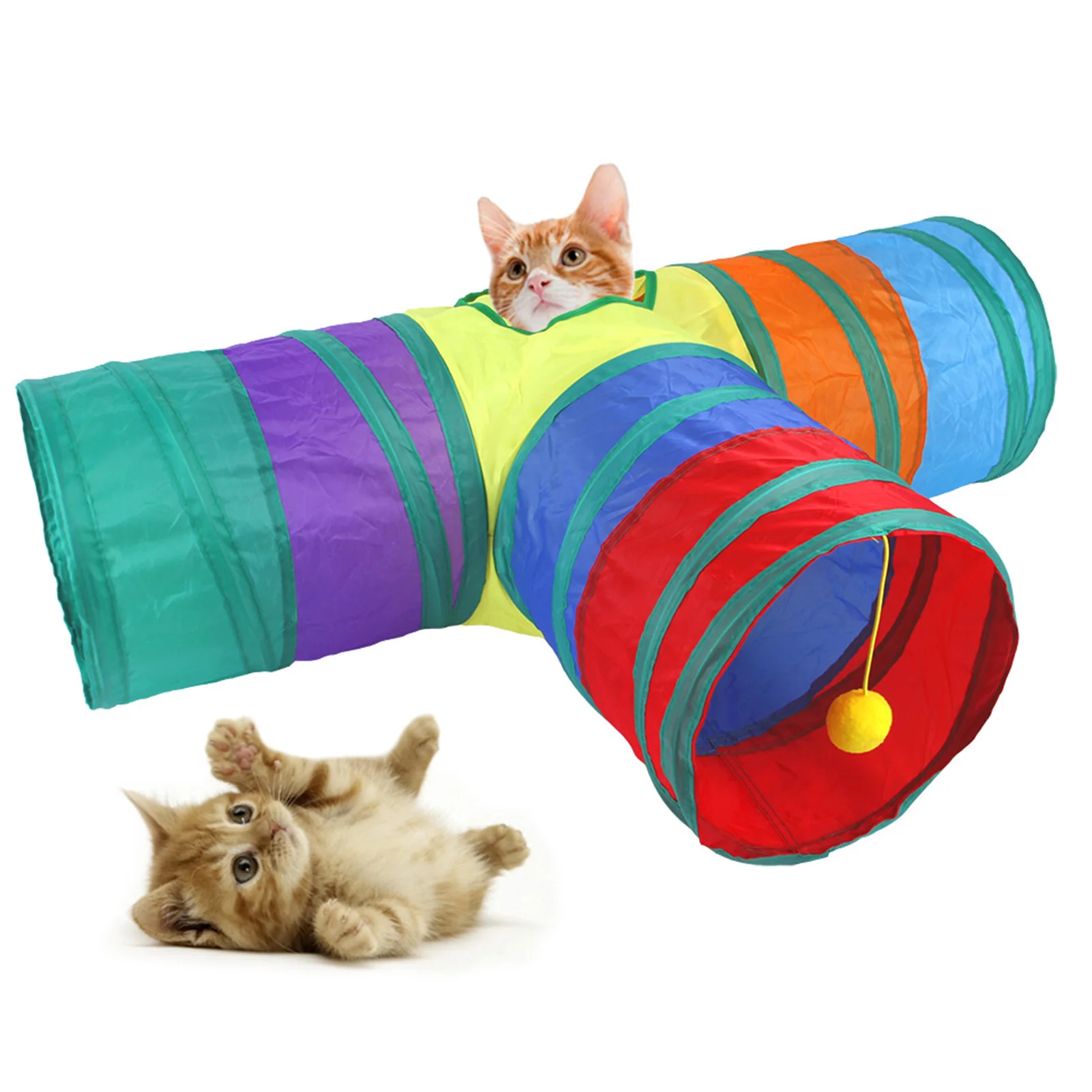 Divertida mascota gato túnel 2 agujeros jugar Tubos Pelotas Plegable Arruga Gatito Juguetes