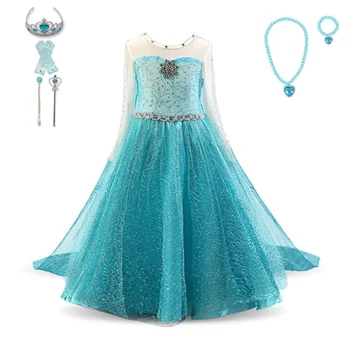 Nueva Moda Azul de Fantasía Vestido de Bebé Niña de Vestido de Fiesta de Cumpleaños de Nieve Vestido de la Reina Traje Elegante Lindo Vestido de Princesa de Tamaño 4-10T