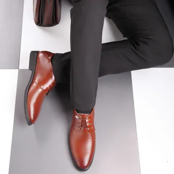 2019 Nueva de Verano los Hombres Transpirable cordones Vestido de Negocio de la Moda los Zapatos con Punta Zapatos De Hombre Zapatos de Vestir de los Hombres Vestido Formal