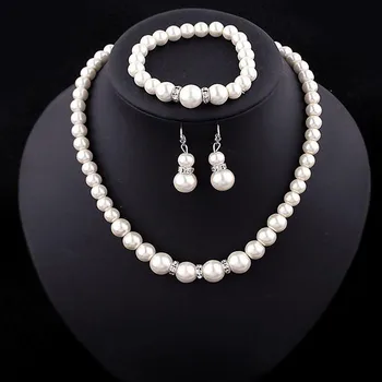 OTOKY Collar de la aleación collar de Cadena collar de perlas de agua Dulce Natural de la Perla del Collar de la Pulsera Aretes de Joyería de moda Conjunto de 2021