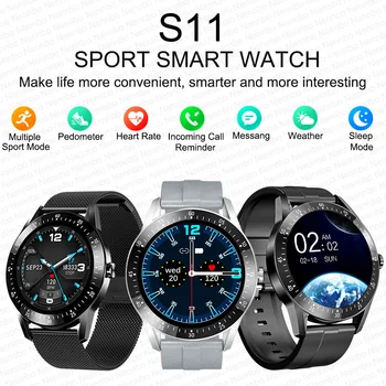 Nueva S11 Inteligente Reloj de los Hombres del Deporte de la prenda Impermeable del Smartwatch de la Frecuencia Cardíaca Presión Arterial Sueño de Fitness Tracker Reloj Para IOS, Android Teléfono