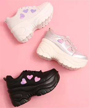 LMZNH Retro de la Mujer Zapatillas de deporte de Amor Láser Impermeable de la Plataforma de Lolita Aumento de las Mujeres Vulcanizado Zapatos de los Deportes al aire libre Único de los Zapatos