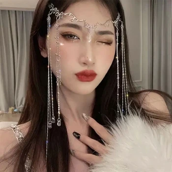 Elegante Brillo de diamantes de Imitación de Larga Borla Hairwear gota de agua de Cristal Retro de la Banda para el Cabello para las Mujeres Accesorios de Estilo Chino