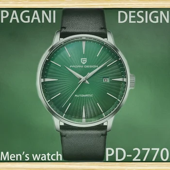 PAGANI de Diseño de Lujo de los Hombres Relojes de la Marca Superior Mecánico Automático Relojes de los Hombres de Cuero de los 30m Impermeable relojes de Pulsera de Plata Verde