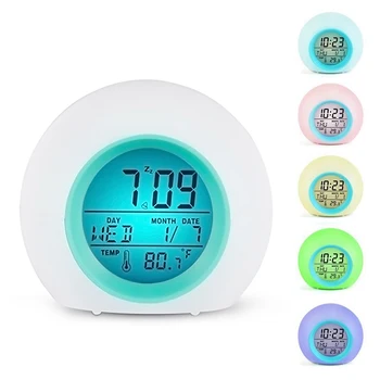 Reloj despertador Creativo de la Ronda 7 Cambio de Color de la Luz de Alarma del Reloj de la Pantalla LCD de la Cabecera mecanismo del Reloj