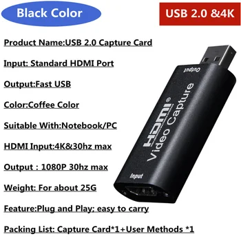 Grwibeou 4K Tarjeta de Captura de Vídeo USB 2.0 HDMI Video Grabber Registro de Caja para PS4 Juego de DVD de la Videocámara de la Cámara de la Grabación de la Transmisión en Vivo