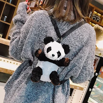 2021 Nuevo Encantadora Pelusa 3d Manejar Panda Mujeres Kawaii de Terciopelo Animal Pequeña Bolsa de la Escuela de Bolsas Para las Adolescentes de la Bolsa Saco