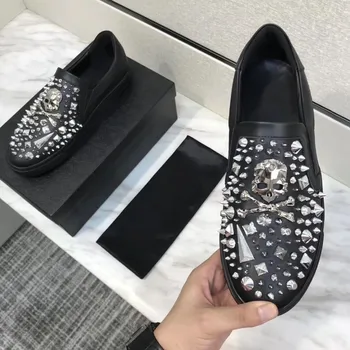 De lujo de diseño de Moda de la Marca de Formadores de Barco de Cuero de los Hombres Zapatos de Brillo de diamante de imitación de los Hombres Mocasines hechos a Mano Deslizarse sobre la ciudad del Hombre Zapatos