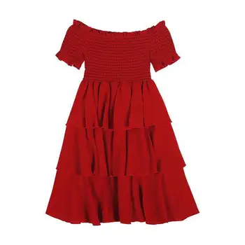 2021 Nuevo Verano Rojo Vestido de Niña de la Ropa de los Niños de la Princesa Elegante Tendencia Casual Pastel de Vestidos de Cumpleaños de 6 A 12 Años de Vestido de las Niñas