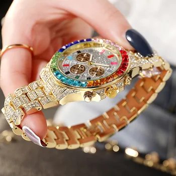 Caliente con incrustaciones de diamante reloj de los hombres de hip hop tendencias de la moda marcado gran calendario reloj de cuarzo cielo de estrellas Reloj