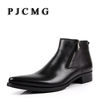 PJCMG Nuevas botas de piel de vaca Genuino Suave de Cuero Botas de Punta Transpirable Bullock Patrones de Oxford Zapatos de Vestir Para Hombres Botas