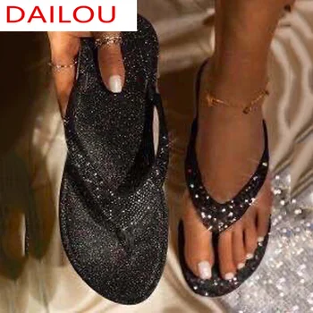 Zapatos planos de Verano de Cristal de diamante de imitación Zapatos de las Sandalias de Moda Ligero y Cómodo Zapatos de las Mujeres de la Playa de Zapatos de Mujer Sandalias
