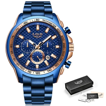 LIGE 2019 Nueva Moda Reloj Azul,Relojes para Hombre de la Marca Superior de Lujo del Reloj Hombre Militar Cronógrafo de Cuarzo Reloj de los Hombres Relogio Masculino