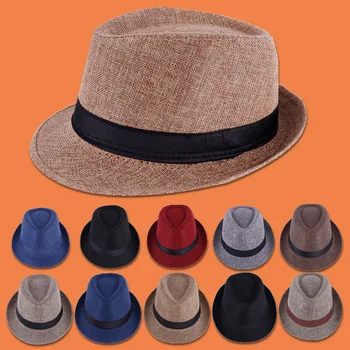 Jazz sombrero de estilo inglés, el lino y el algodón de color sólido de la parte superior del sombrero en los hombres y mujeres de curling parejas sombreros para el sol