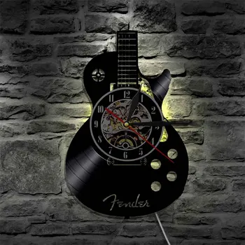 Guitarra acústica Reloj de Pared de Instrumento Musical en el Interior de una Casa de Decoración de la Pared de discos de Vinilo de Pared Reloj de Rock n Roll Regalo Musical horloge