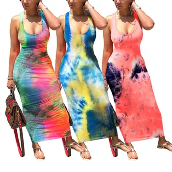 Las mujeres de Verano sin Mangas de la Tie-dye de Playa Casual, Bodycon Vestido de 2020 Señoras de Moda Streetwear Casa Casual, Más el Tamaño de Vestido de S-2XL
