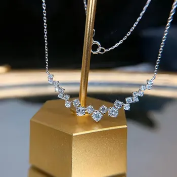 NPKDS de la Moda de Nueva 1 Quilates de Diamantes Colgante de Collar de Plata Femenina Brillante de Cristal de Clavícula Cadena de Moda de la Joyería de Regalo