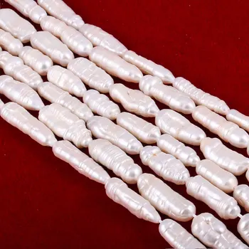 Real de Naturales de agua Dulce Cultivadas Perlas Blancas Verticales Perforados Perlas de 36 cm de Strand 8x25mm para la Fabricación de la Joyería de Moda