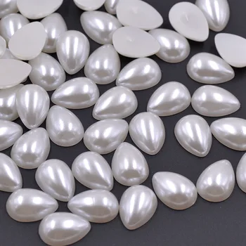 JUNAO 500pcs 6*10mm Blanco de la Gota de la Perla Perlas de las planas de Plástico de Imitación de la Perla de recuerdos de la Mitad de Perlas Para la Joyería artesanal