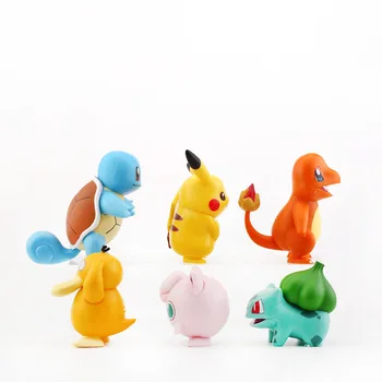 6pcs/set Pokemon Pikachu Charmander Psyduck Squirtle Jigglypuff Bulbasaur Bulbasaur Anime Figuras de Juguetes Modelo de Kawaii Niños Regalo