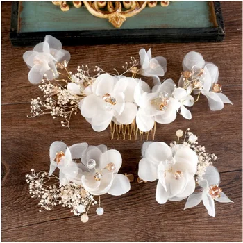 Nuevo blanco inmortal crepe flores peine barrette conjuntos de novia de sombreros de novia accesorios para el cabello