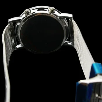 Hombres Mujeres LED Redondo Reloj de Espejo Azul Círculos de Acero Inoxidable Iluminado diseño creativo Reloj 2020 femme regalo reloj mujer Q