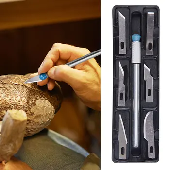 6 Hojas de Artesanía Arte antideslizantes de Metal Bisturí Cortador de Cuchillo Grabado DIY Craft Hobby Escultura de PCB de Reparación de Cuchillo