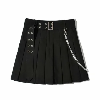 Negro Plisado Cortas Mini Faldas interamericana de Mujeres Jóvenes de la Moda 2021 Verano Cintura Alta de Una línea de Plisado de la Falda Blanca con Cinturón de BSQ043