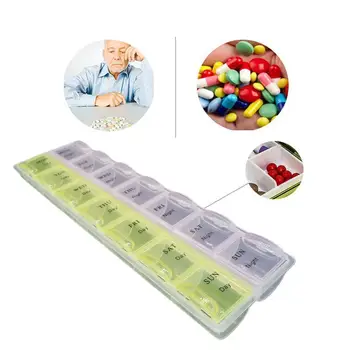 2 Filas de 7 Cuadrículas 7 Días de la semana Píldora de la Caja de la Medicina de la Tableta de la Píldora Organizador Dispensador de Envase de pastillas Divisores Organizador Cuadro D3T3