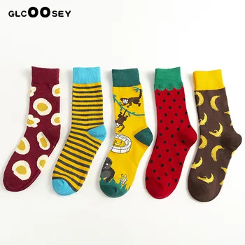 Mujeres Creativas Sox De La Moda De Harajuku Kawaii Happy Socks Plátano Comida Pintura De Fresa Animal Mono De Impresión Divertidos Calcetines Calcetín Lindo