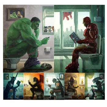 Superhéroe Iron Man, Hulk Aseo Arte Lienzo De Pintura De Los Cómics Marvel De Star Wars Póster Imprime Boba Fett Casa De Baño De La Pared De Arte Mural