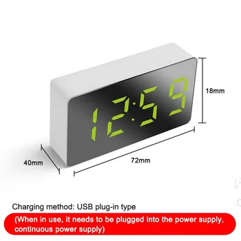 Espejo del LED Digital MINI Reloj de Alarma Snooze Tabla Reloj despertador Silencio Calendario Electrónico Regulable de Escritorio Relojes de la Decoración del Hogar