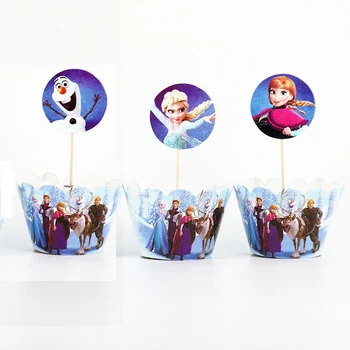 Disney Congelado Tema 24 piezas Desechables Fiesta de Cumpleaños Cupcake Decoración de la Torta de Wrappers Y Toppers de Navidad Suministros Para los Niños