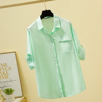 Más el Tamaño de L-4XL Blusas Sueltas las Mujeres de corea Blanco Manga Corta Camisetas 2021 Verano Sol Protección Ropa Blusas Delgadas Tops 9978