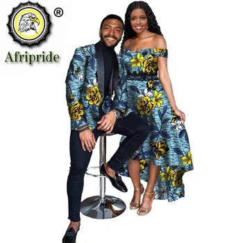 Africana de la Ropa para un Par de África Vestidos para las Mujeres Vestido Maxi de Encaje de los Hombres Formales Chaqueta de Impresión Trajes para la Fiesta de la Boda S21C001