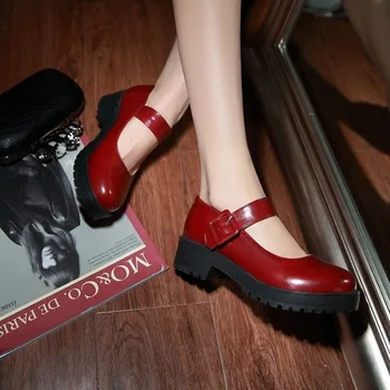 US4-11 Linda Lolita Dedo del pie Redondo de la Mujer Cosplay de Maid Zapatos Mary Janes de la Escuela de Zapatos de Tacón Bajo Nuevo Negro Marrón Rojo Más el Tamaño de la Nueva