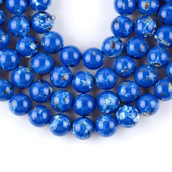 Oscuro Natural Concha Azul Turquesa de la Piedra Redonda Suelta Perlas Para la Joyería de 4-12 mm Espaciador Perlas de Ajuste de Bricolaje Pulseras de 15