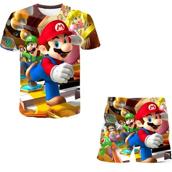 Super Mario bro camiseta de Niños de la Impresión 3D y camiseta Corta 2pcs Set de para Niños camiseta de Chicos Chicas Adolescentes Tops para Niños juego de Ropa de