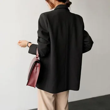 EDressU las Mujeres pierden Blazer 2021 coreano Chaqueta Negro Casual Traje de Primavera, de Otoño de la Oficina de Midi de Negocios a Largo Outwear ZX-9