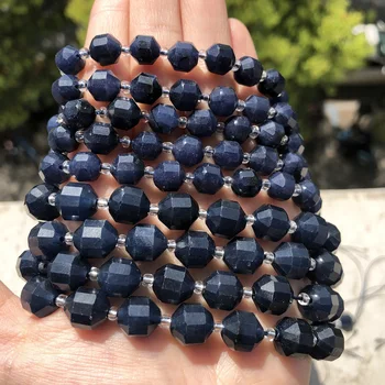 Natural Facetado Azul Oscuro Piedra de Zafiro Perlas de Oliva de Forma Suelta Espaciador Perlas De BRICOLAJE, Joyería de la Pulsera de los Accesorios de 15