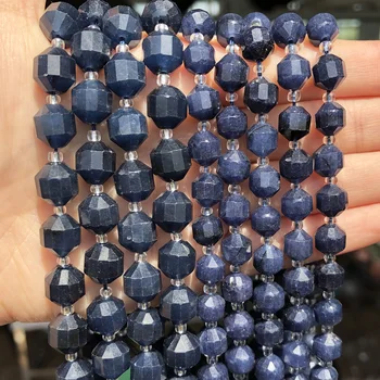 Natural Facetado Azul Oscuro Piedra de Zafiro Perlas de Oliva de Forma Suelta Espaciador Perlas De BRICOLAJE, Joyería de la Pulsera de los Accesorios de 15