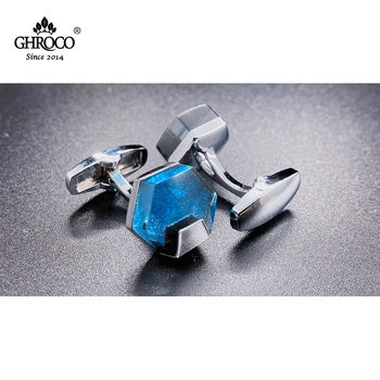 CHROCO Encantador Pentagonal Azul de la Resina de los Hombres Gemelos de Puño francés Vestido de Camisa Gran Regalo para los Hombres de Negocios